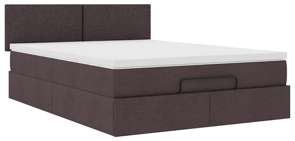 Cama otomana com colchão 140x190 cm tecido castanho escuro