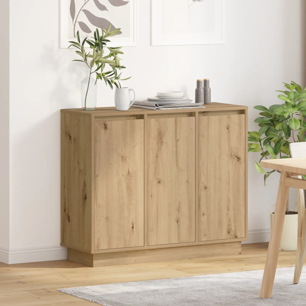 Sideboard vidaXL com LED Carvalho Artesanal 90x32x75 cm em Madeira de Engenharia