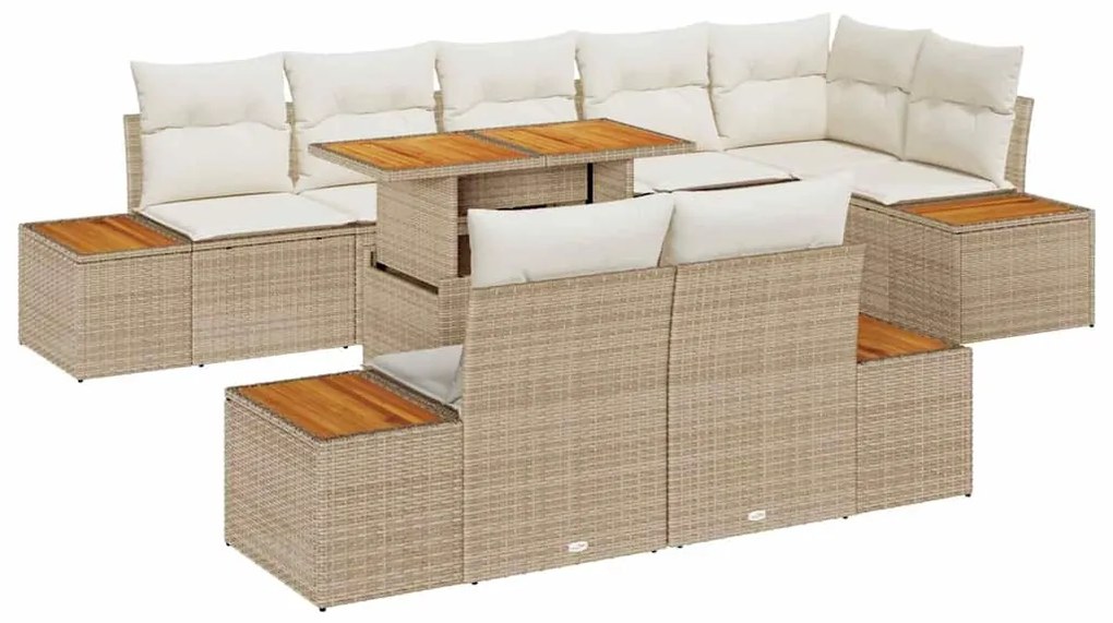 Conjunto de Jardim de 9 Peças com Almofadas Bege em Rattan Sintético e