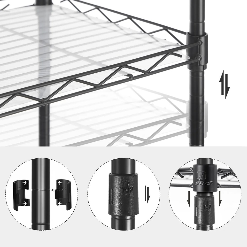 Estante multiusos de arrumação com 5 níveis, sala, cozinha, casa de banho 40 x 30 x 121 cm Preta