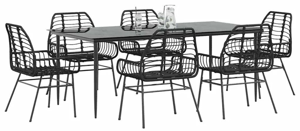 vidaXL Conjunto de jantar jardim 7 peças vidro vime PE preto
