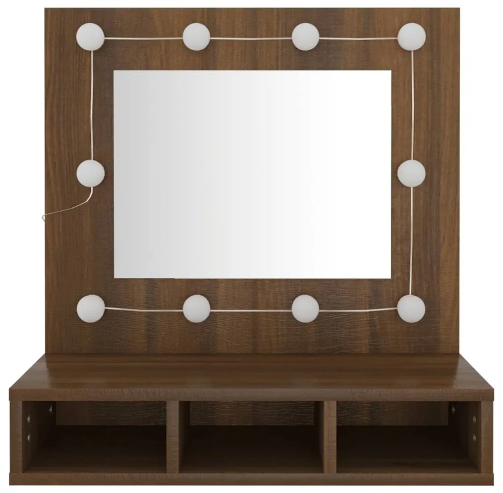 Armário espelhado com LED 60x31,5x62 cm carvalho castanho