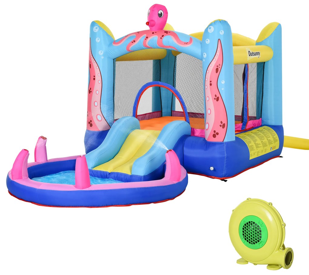 Outsunny Castelo Insuflável com Escorrega Trampolim e Piscina para Crianças acima de 3 Anos Inclui Insuflador 360x175x180cm Multicor | Aosom Portugal