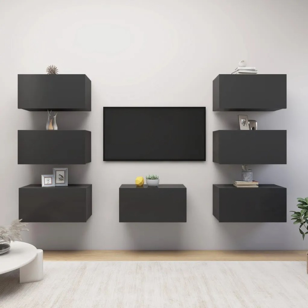 Móveis de TV 7 pcs 30,5x30x60 cm derivados de madeira cinzento
