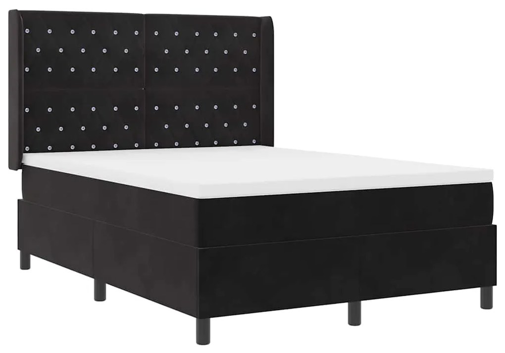 Cama Box Spring com Colchão e LED Preto 160x200 cm Veludo