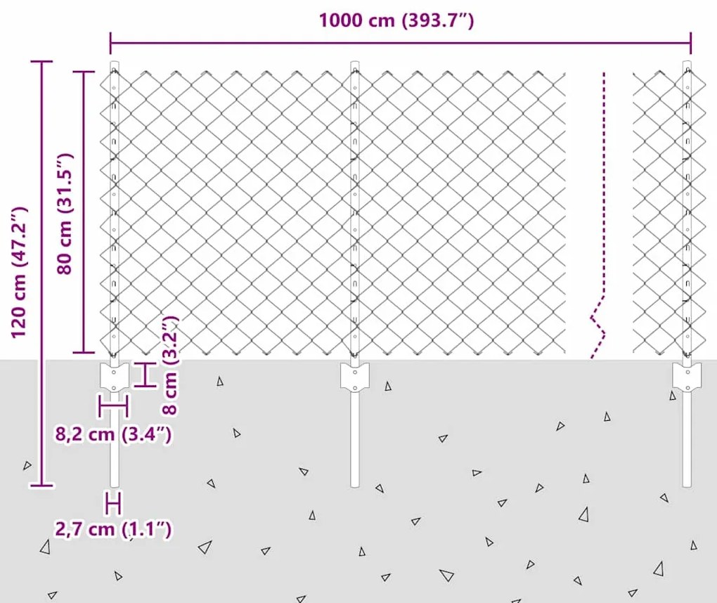 Cerca de Cadeia com 10 Postes em U Verde 0.8x10 m Aço