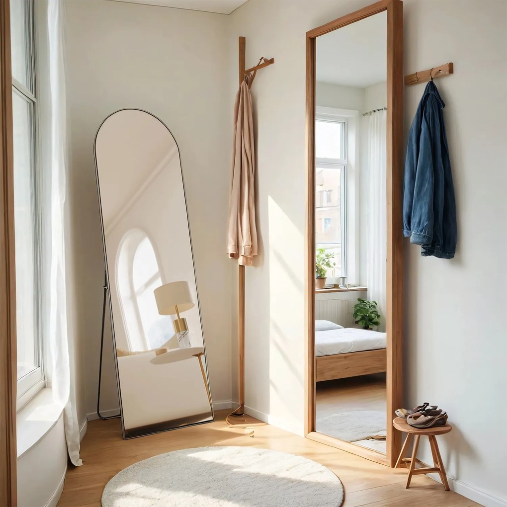 Espelho de corpo inteiro, espelho curvo, de pé ou de parede 160 x 50 cm Preto