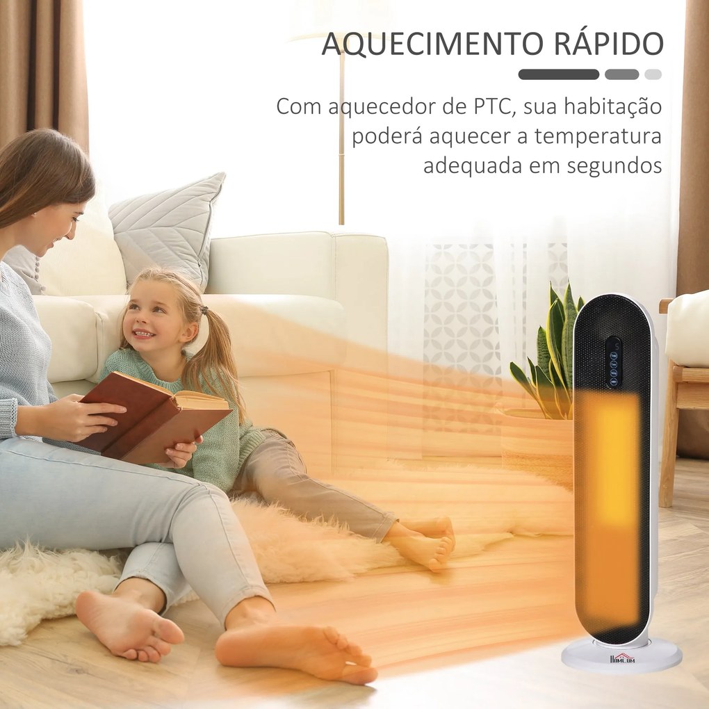 Aquecedor Cerâmico de Torre com Controlo Remoto - Branco e Preto - 21x