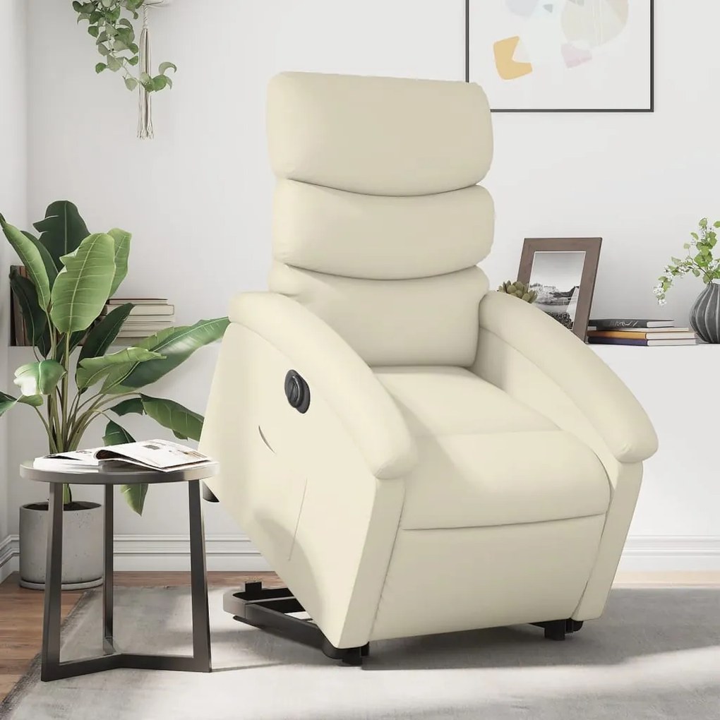 vidaXL Poltrona reclinável elevatória elétrica couro artificial creme