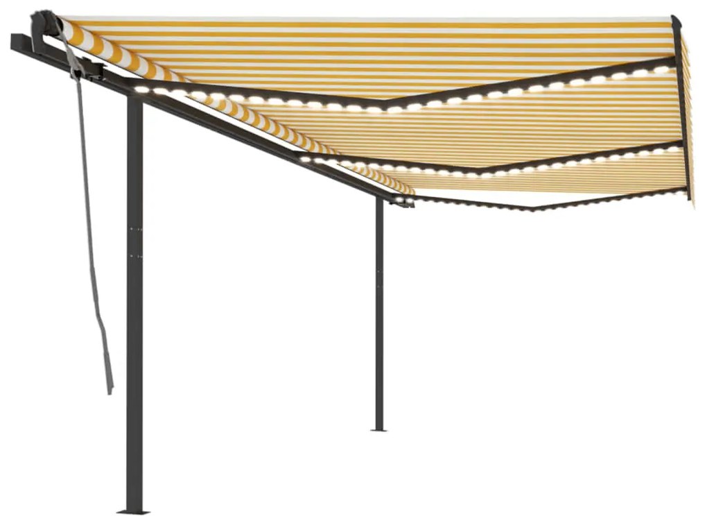 vidaXL Toldo autom. c/ LED e sensor de vento 6x3,5 m amarelo e branco