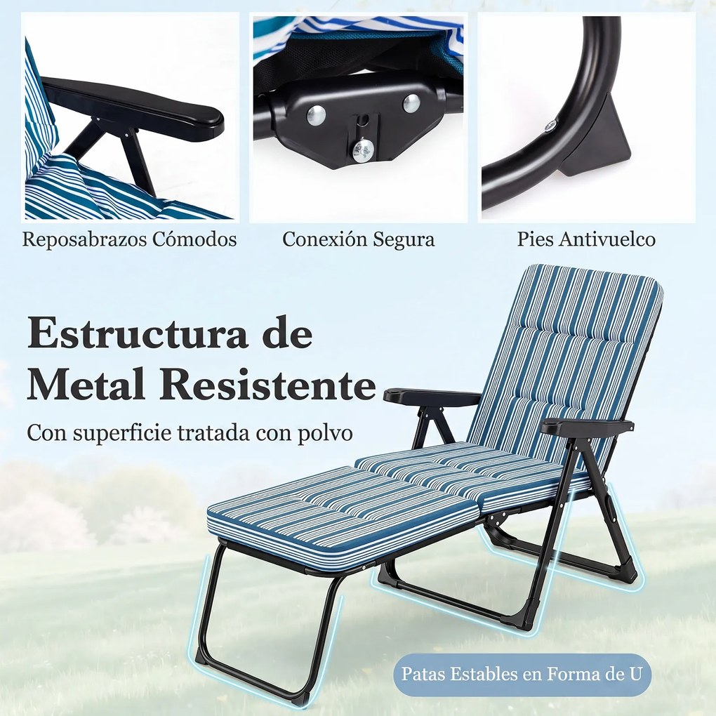 Espreguiçadeira de Exterior Dobrável, 163 x 52 x 63 cm, Encosto e Apoio para os Pés Ajustáveis, Azul + Branco