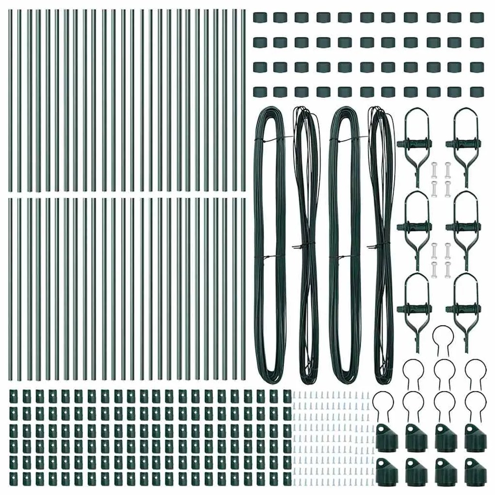 Postes de Cerca 52 peças Verde Ø32mm 100cm Aço Galvanizado