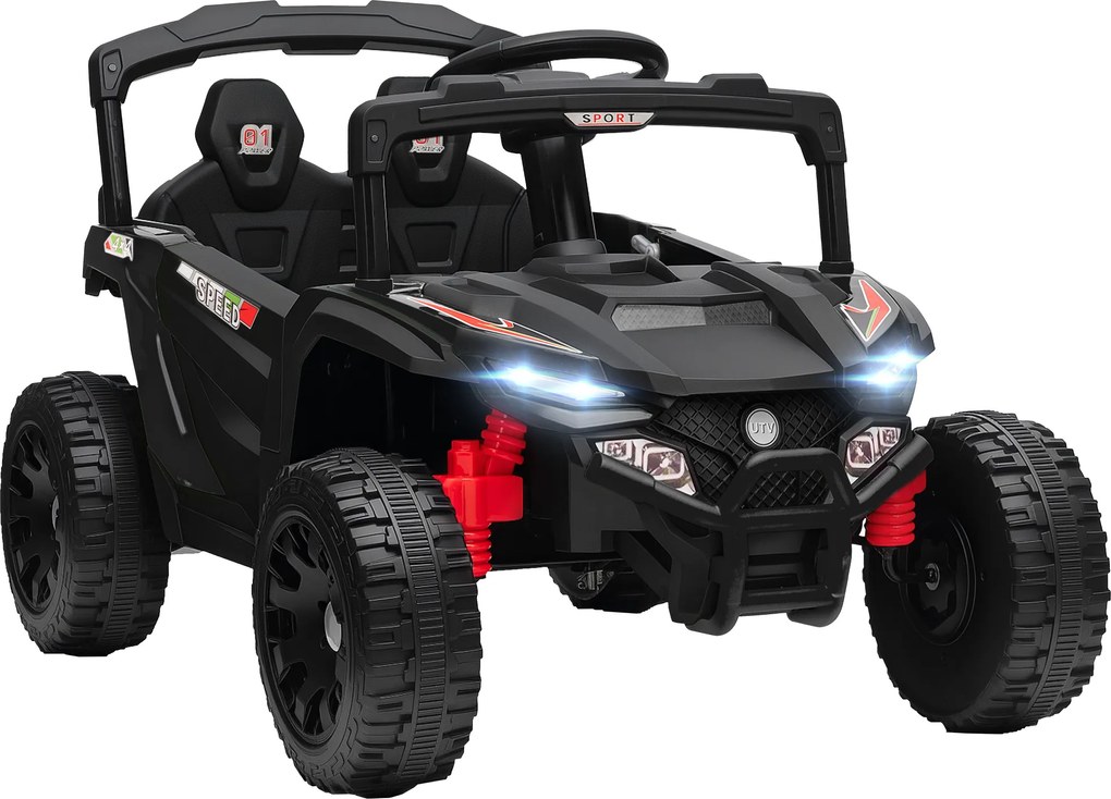 AIYAPLAY Carro Elétrico Infantil 12V com 2 Motores Suspensão Traseira Faróis Música 88x57,5x55,5 cm Preto | Aosom Portugal