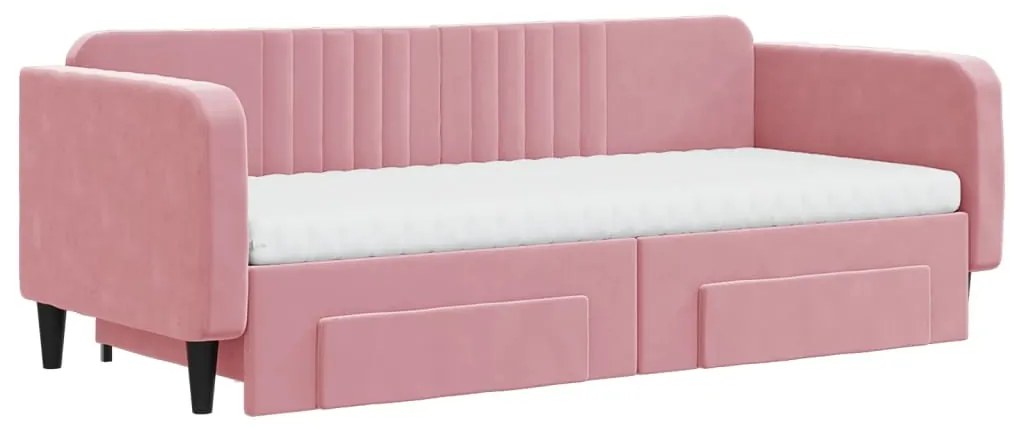 Sofá-cama com gavetão e gavetas 90x200 cm veludo rosa
