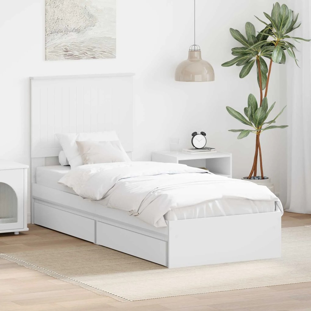 vidaXL Cama com Armazenamento Branco 75 x 190 cm Madeira processada