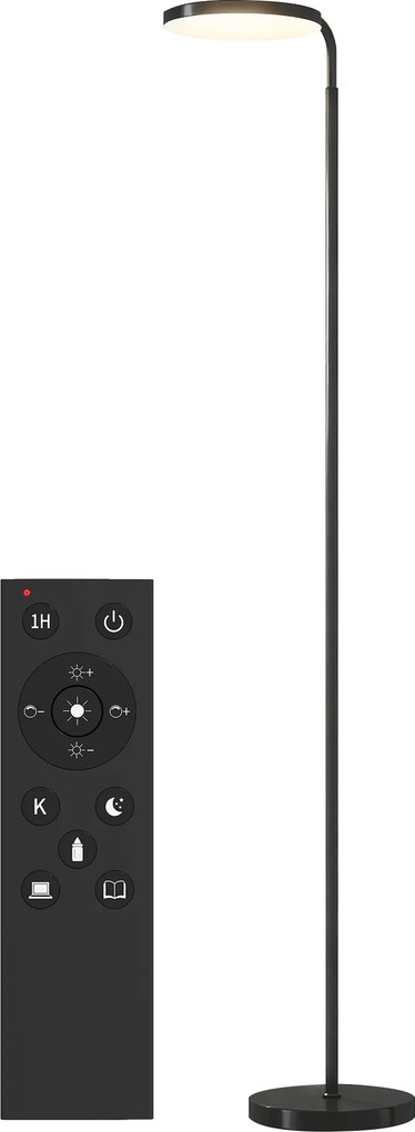 Candeeiro de pé LED 41x25x177 cm, intensidade regulável, cabeça giratória de 350°, comando magnético, preto