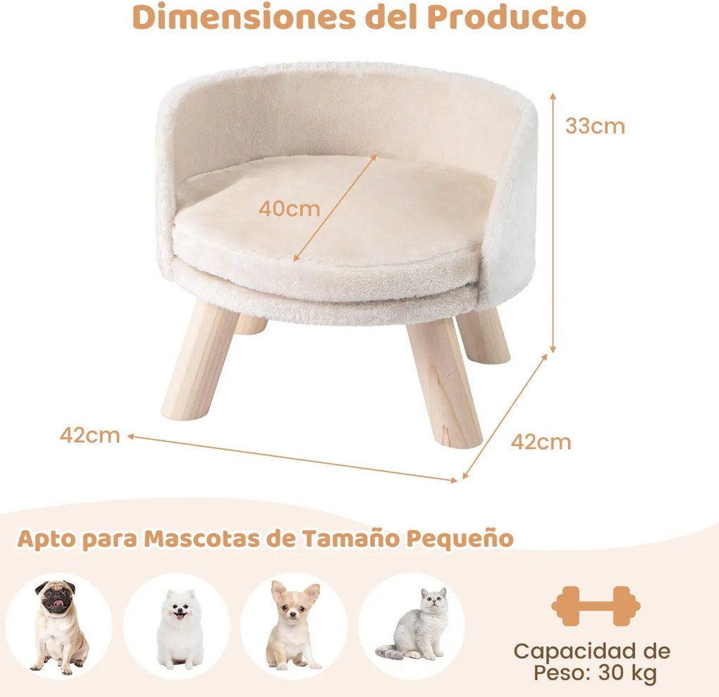 Sofá-cama para cães de 42 cm para animais de estimação com almofada redonda acolchoada 4 pernas de madeira de pinho Bege, Natural