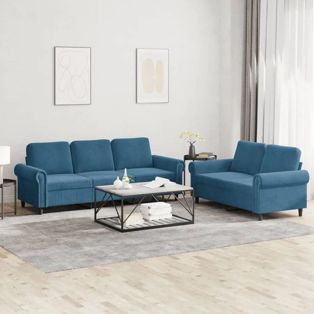 vidaXL 2 pcs conjunto de sofás com almofadões veludo azul