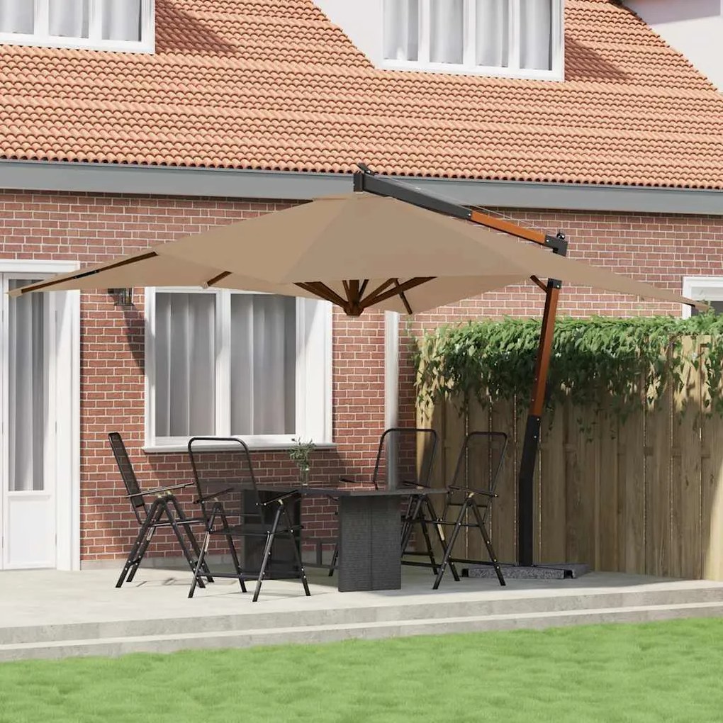 vidaXL Guarda-sol cantilever c/ poste de madeira cinzento-acastanhado