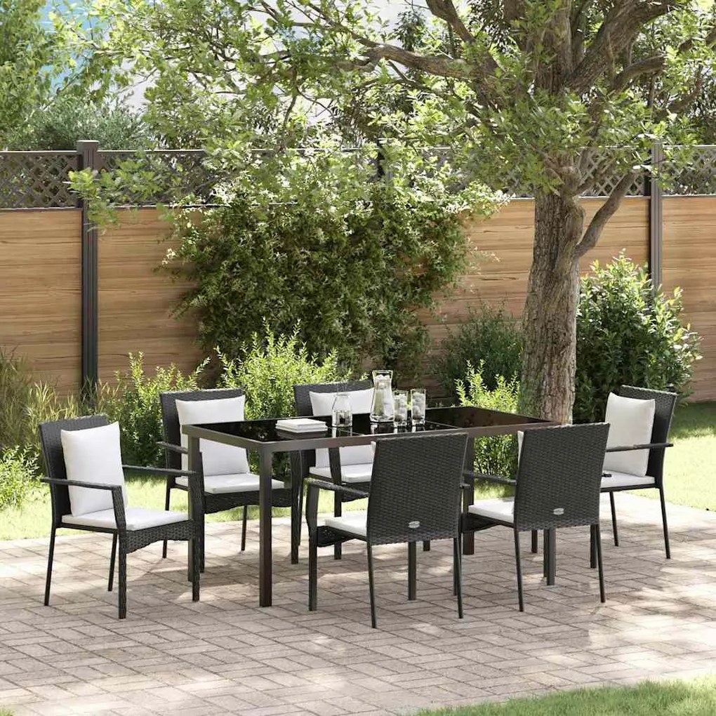 vidaXL Conjunto de Jantar de Jardim 7 pcs Preto 200 x 80 x 73 cm