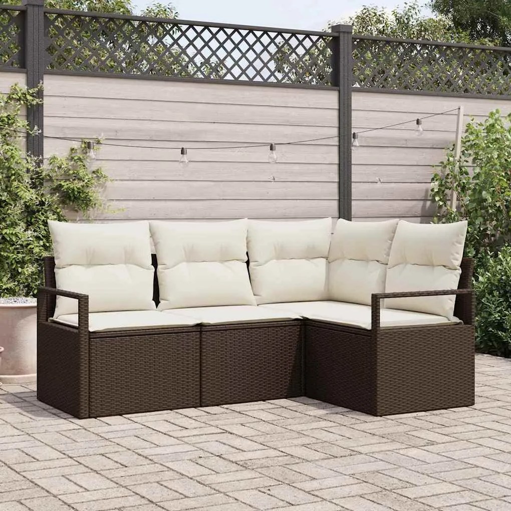vidaXL Conjunto de Sofá de Jardim 4 Peças com Almofadas Marrom em Rattan