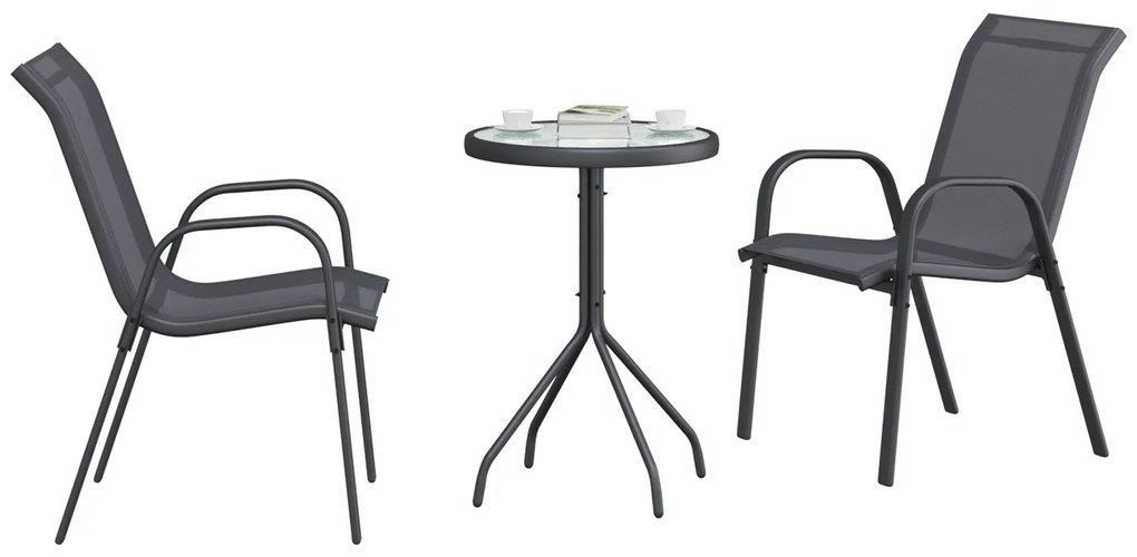 Conjunto Bistro de Jardim de 3 Peças Cinza Textilene e Aço