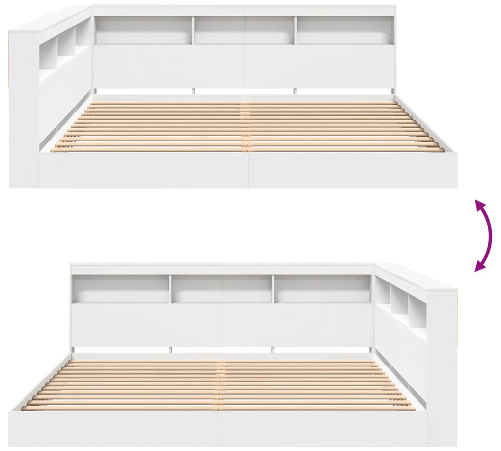 Cama com Estante Branca 200x200 cm em Madeira Engenharia