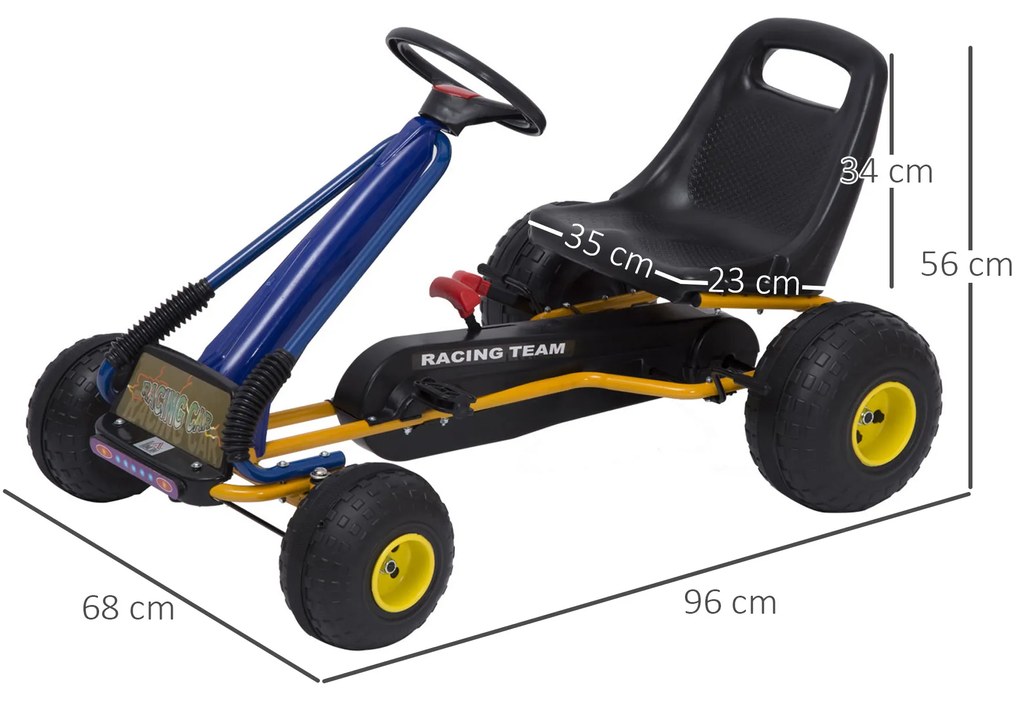 HOMCOM Kart com Pedais para Crianças acima de 3 Anos com Assento Ajustável Freio de Mão 96x68x56cm Azul e Preto