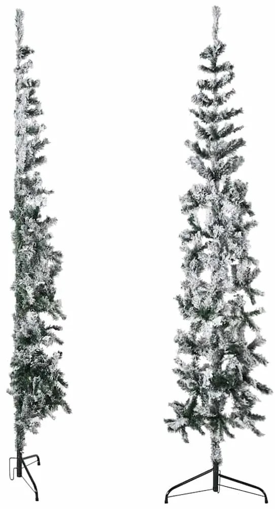 Meia árvore de Natal fina com flocos de neve 240 cm