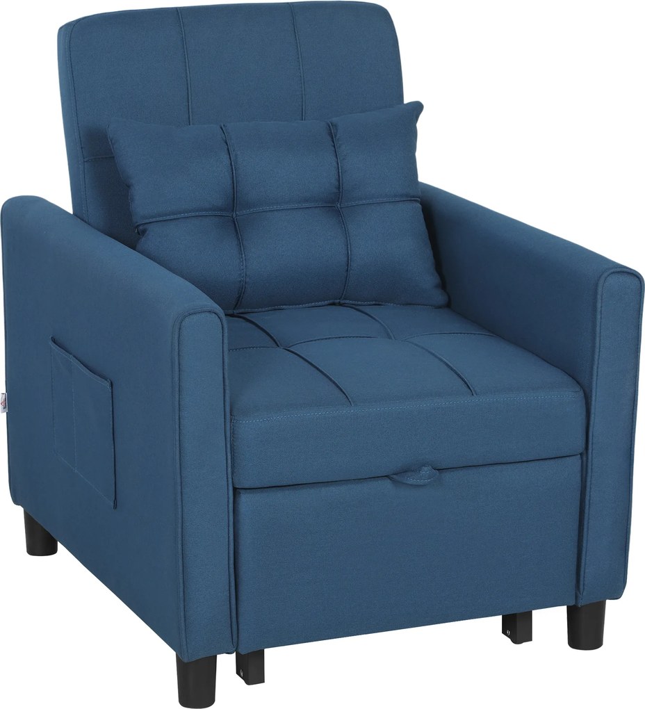 HOMCOM Poltrona-cama Dobrável com Encosto Regulável e Almofada, Azul | Aosom Portugal
