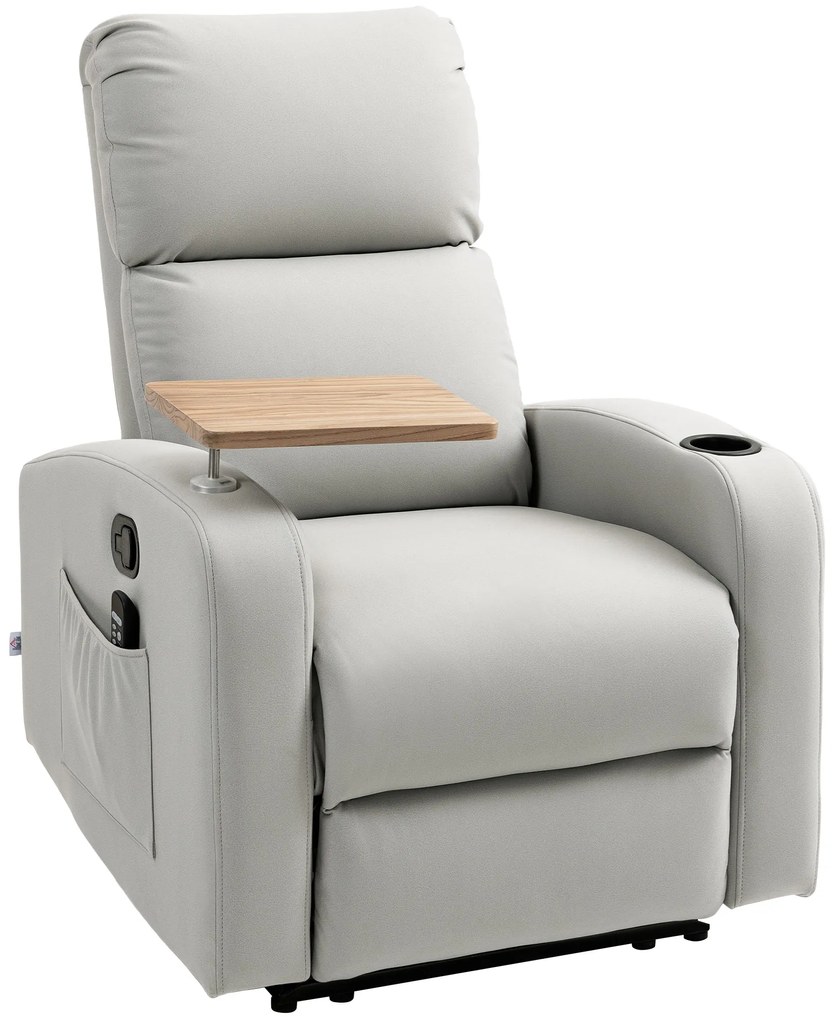 HOMCOM Poltrona de Massagem Poltrona Relax Elétrica com 4 Modos de Vibração Reclinação 145° Mesa 2 Bolsos Laterais 77x93x105 cm Cinza | Aosom Portugal