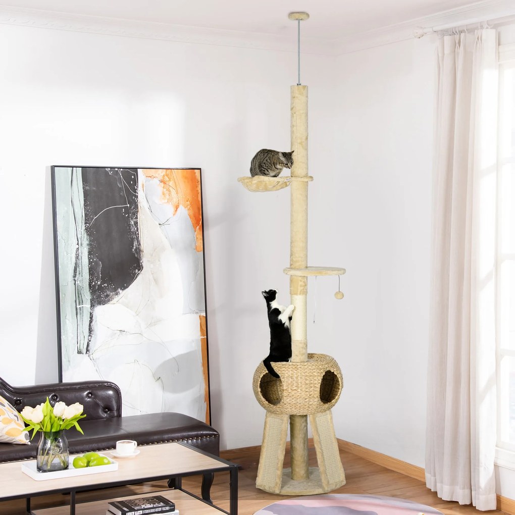 PawHut Arranhador para Gatos do Chão ao Teto de 225-255 cm Torre para