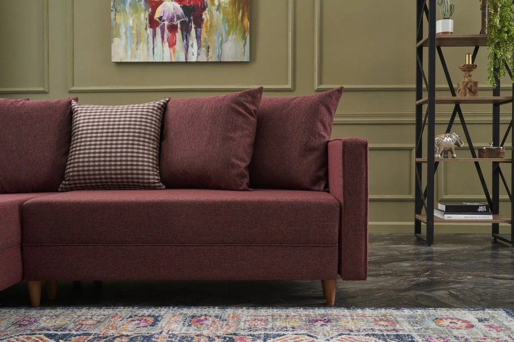 Sofá-cama de canto Aydam – Vermelho Claret – 215x80x150 cm