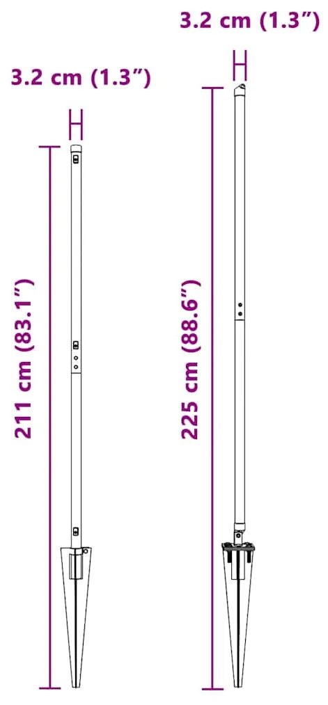 Posts de Cerca com Ponta - 26 peças Ø32 mm, 180 cm, Aço Galvanizado