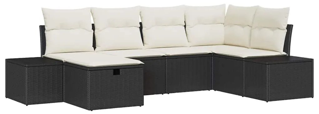 Conjunto de Sofá de Jardim de 6 Peças com Almofadas Preto Vime Sintéti