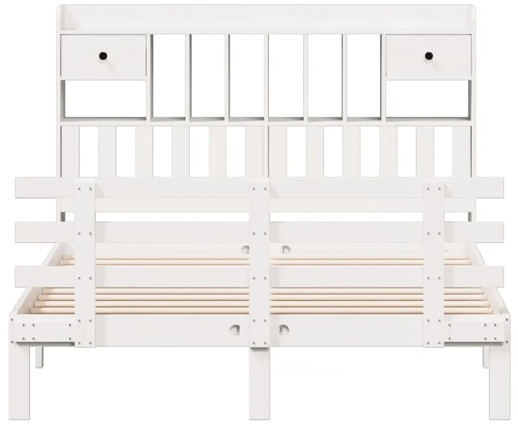 Cama com estante sem colchão 140x200 cm pinho maciço branco
