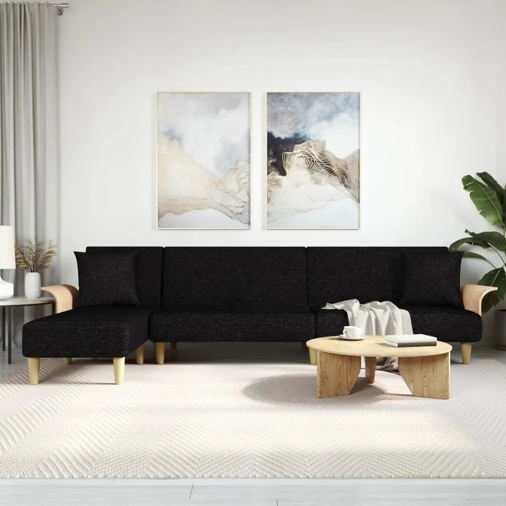 3157213 vidaXL Sofá-cama em forma de L 279x140x70 cm tecido preto