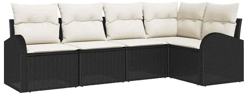 Conjunto de Sofá de Jardim vidaXL 5 Peças com Almofadas Preto Polyratt