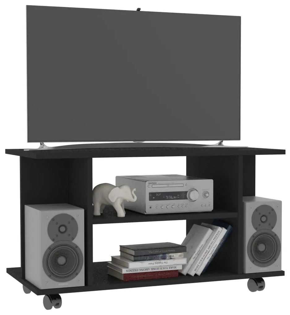 Móvel de TV com rodas 80x40x45 cm deriv.madeira preto