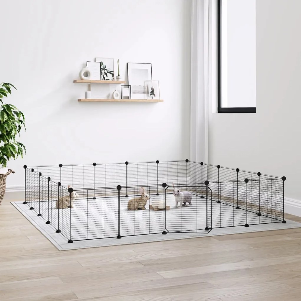 3114025 vidaXL Gaiola p/ animais de 20 painéis c/ porta 35x35 cm aço preto