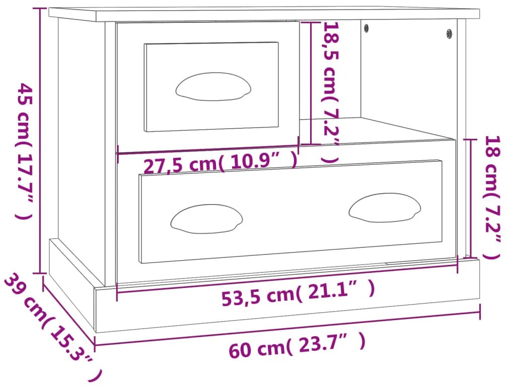 Mesa de cabeceira 60x39x45 cm cinzento sonoma