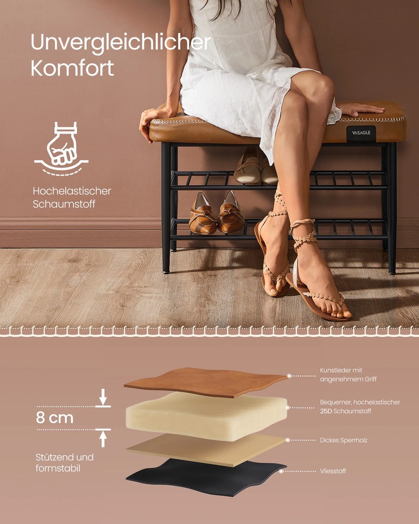 Banco de sapatos Coleção EKHO 30 x 80 x 50 cm castanho caramelo