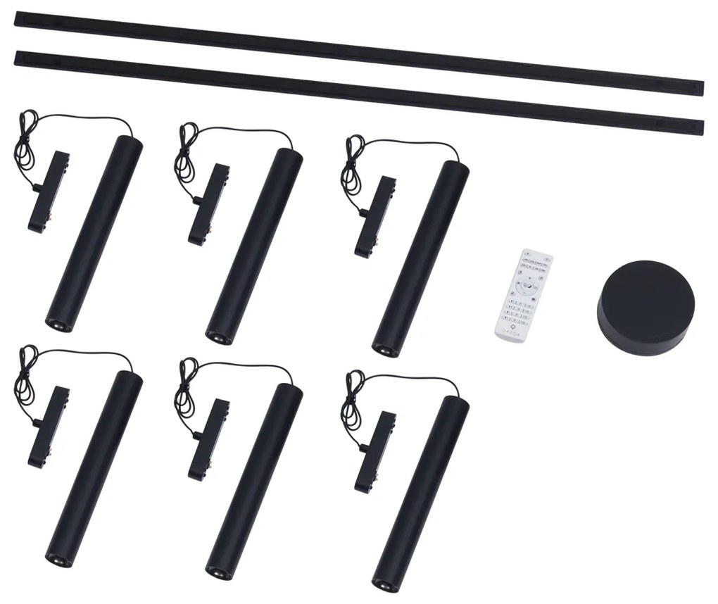 Sistema de iluminação de trilho moderno com 6 pendentes pretos monofásicos - Magnetic Cassie
