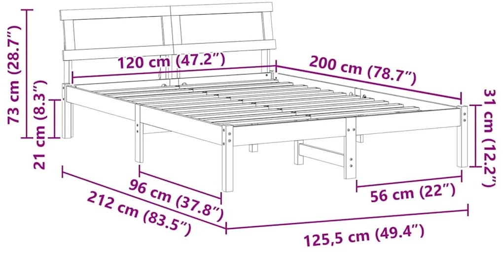 Estrutura da Cama com luzes de tira LED com cabeceira Castanho 120 x 2