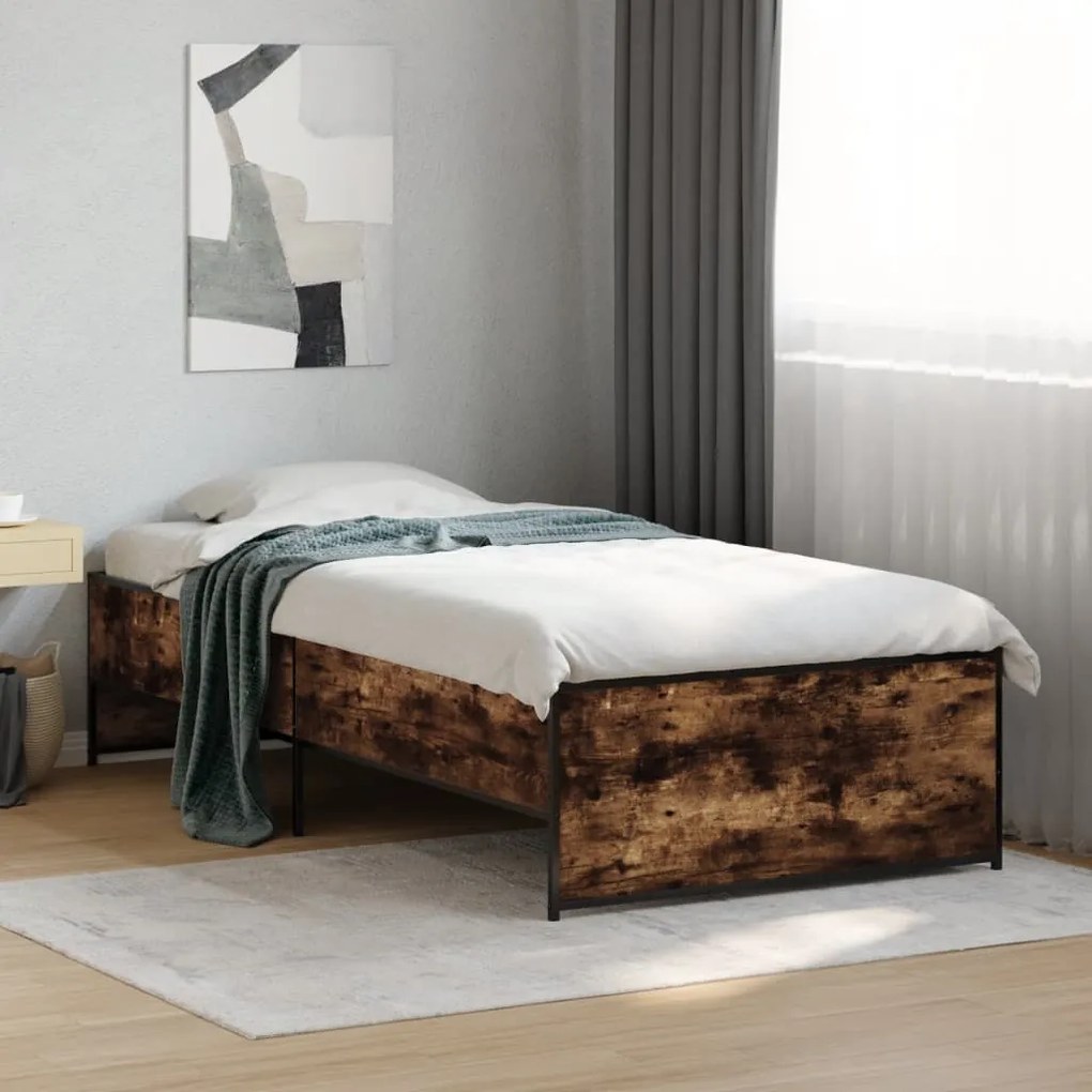 vidaXL Estrutura de cama derivados de madeira e metal carvalho fumado