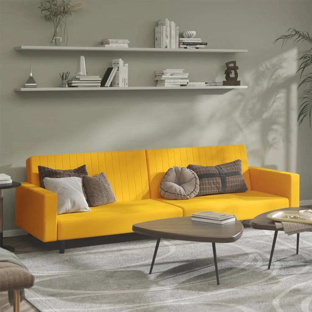 Sofá-cama de 2 lugares veludo amarelo