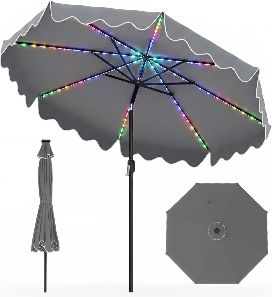 Guarda-sol de Jardim, 280 x 280 x 250 cm, (BASE NÃO INCLUIDA) Iluminação LED Integrada, Cinzento
