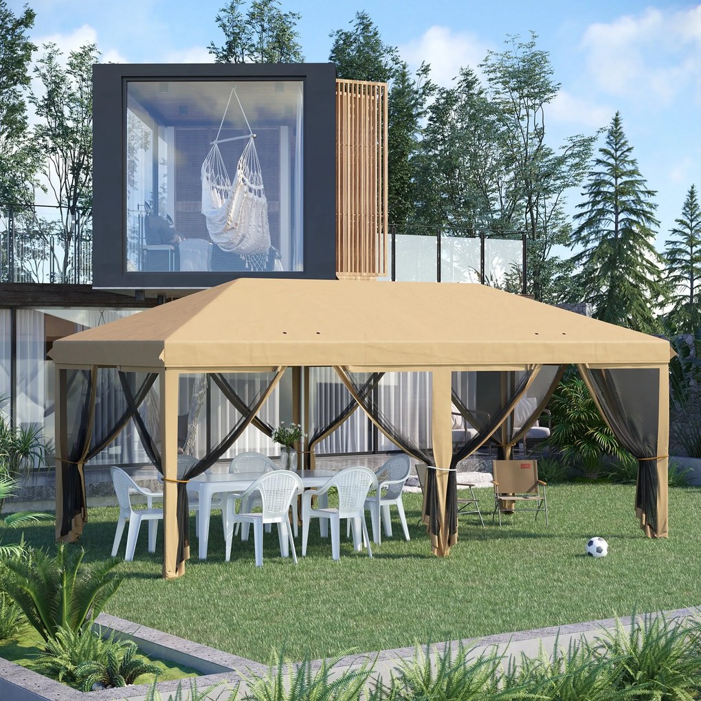 Outsunny Tenda para Festas 6x3 m Tenda de Jardim com 6 Mosquiteiros Bo