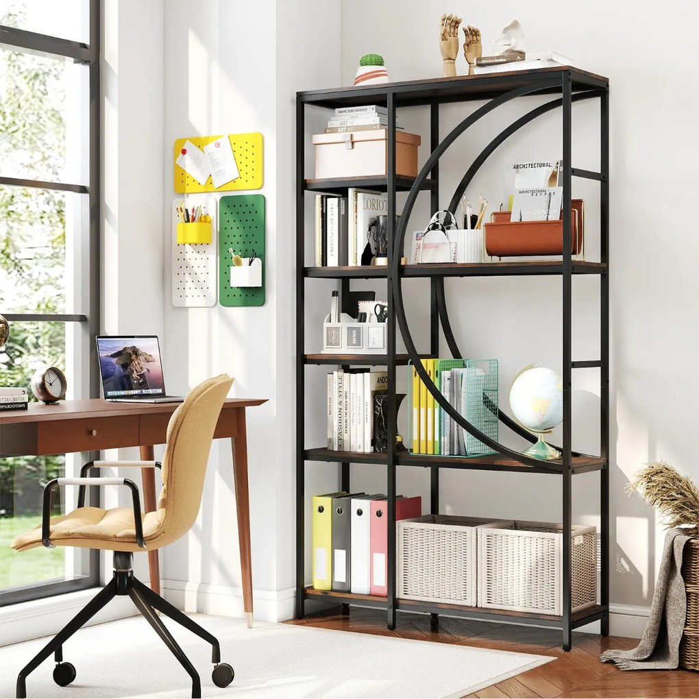 Estante de 6 níveis 100 x 30 x 177 cm com prateleiras de armazenamento abertas preto e castanho