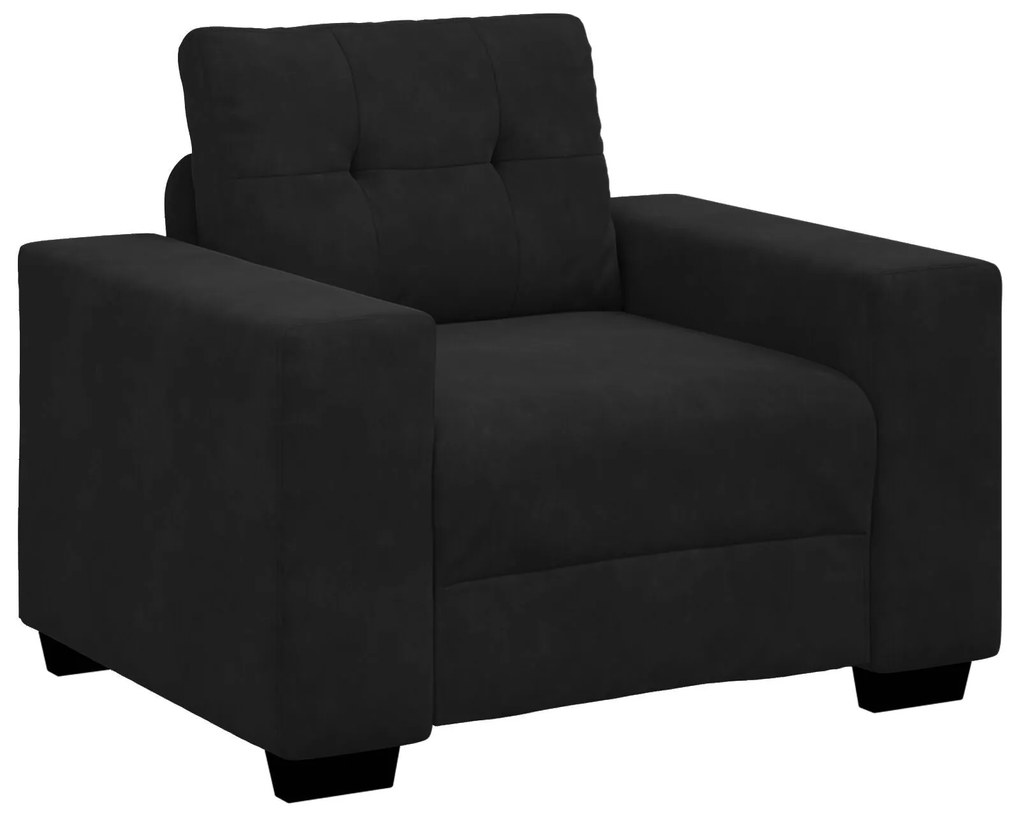 Conjunto de Sofá de 3 Peças com Almofadas em Veludo Preto